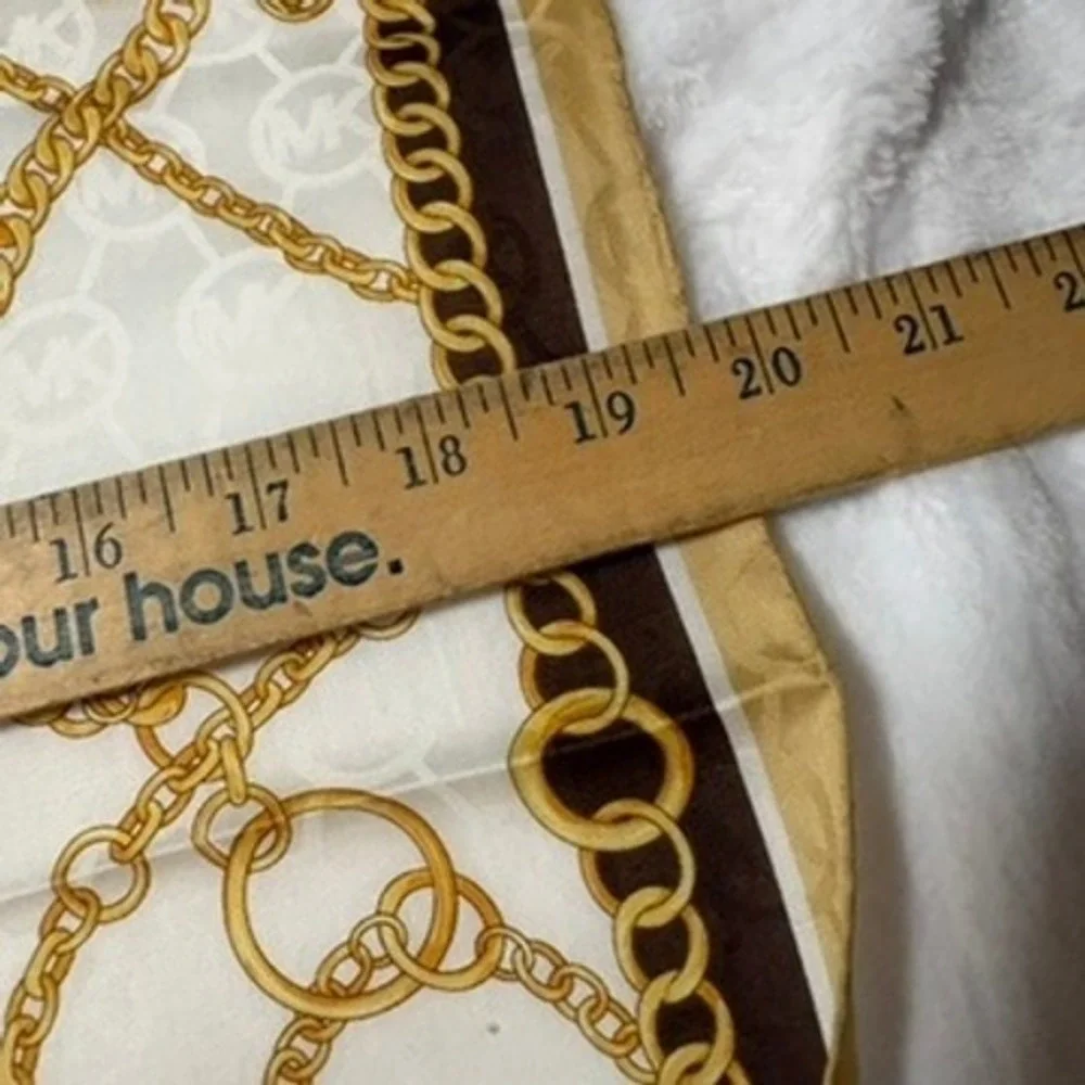 Vtg MICHAEL KORS Scarf Handkerchief Chain Link Cotton White Brown 20
